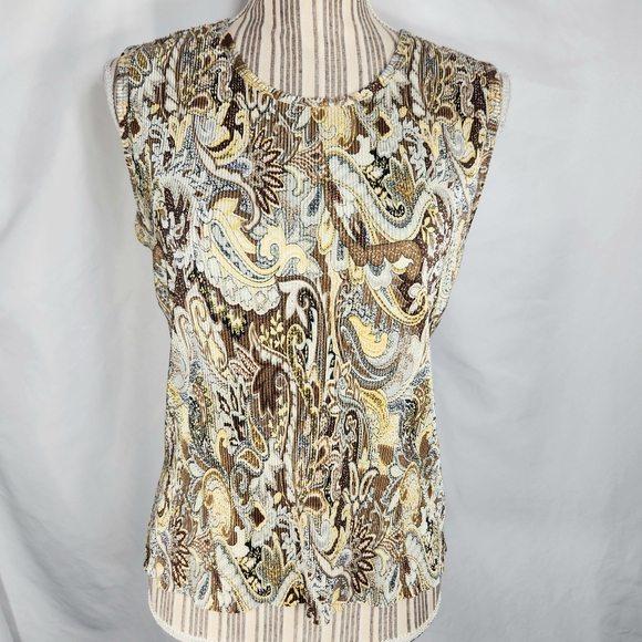 Plisse Tops - Plisse Multicolored Floral Print Accordion Pleat Sleeveless Top Size Medium